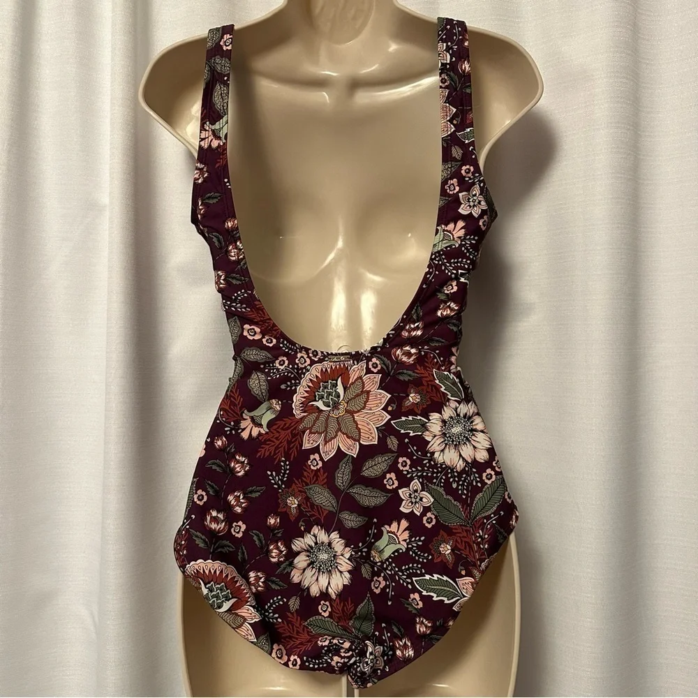 Anne Cole Size 10 20M0033 Wine Floral Print Boho Flattering One Piece Swimsuit - Picture 4 of 11